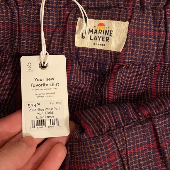 Marine Layer Caroline Paper Bag Pant in Multi Plaid - Extra Large XL NWT - Picture 4 of 9